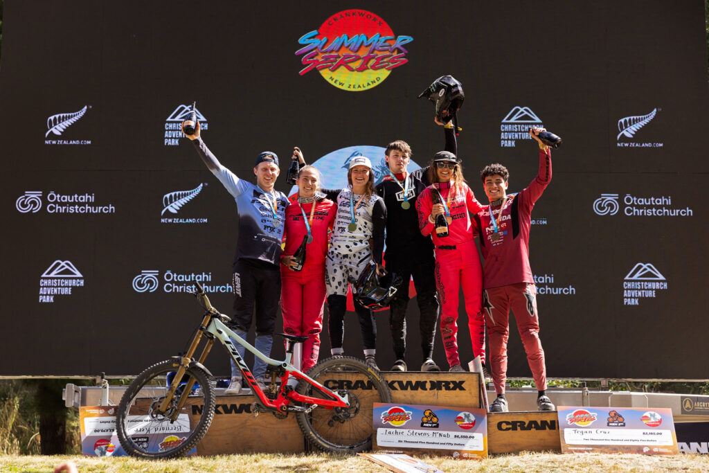 2025 Crankworx Summer Series Christchurch Redemption DH Podium (c) Clint Trahan