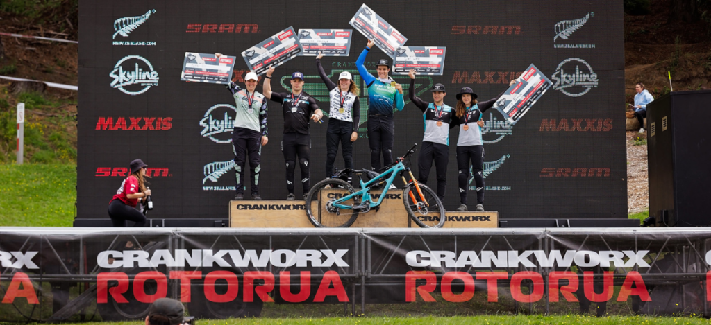 2025 Crankworx Rotorua AirDH Podium - Blog Header (c) Clint Trahan