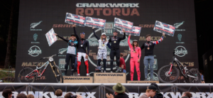 2025 Crankworx Rotorua RockShox Kārearea Downhill Podium Blog Header (c) Clint Trahan