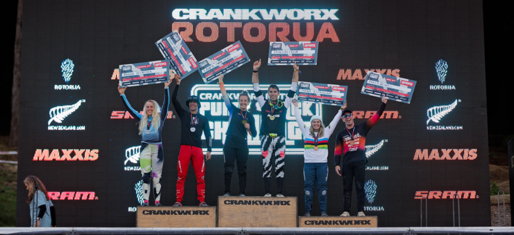 Crankworx Rotorua Pump Track Challenge Podium 2025 Blog Header (c) Clint Trahan